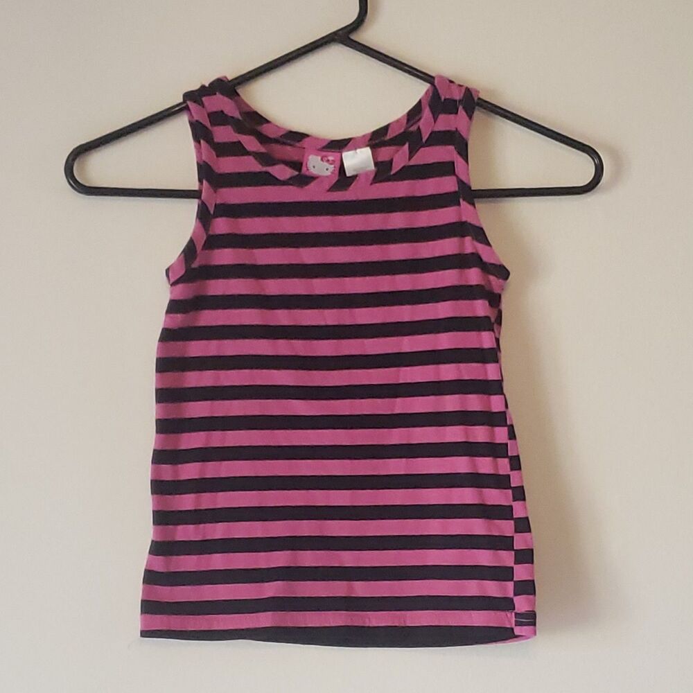 Hello Kitty Girls Pink & Black Striped Tank Top Girls Size Medium (7/8)